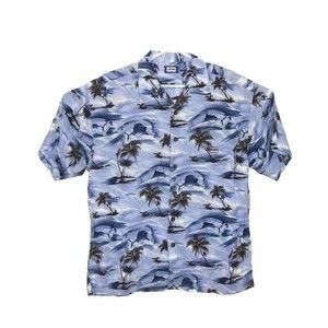 Crown Men's XL Shirt‎ Hawaiian Palm Trees Swordfish Button Up Short Sleeve